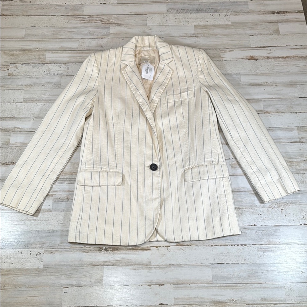 Vanessa Bruno Unlined Pinstriped Blazer Elegant Linen Cotton Blend Suit Jacket - Picture 3 of 8